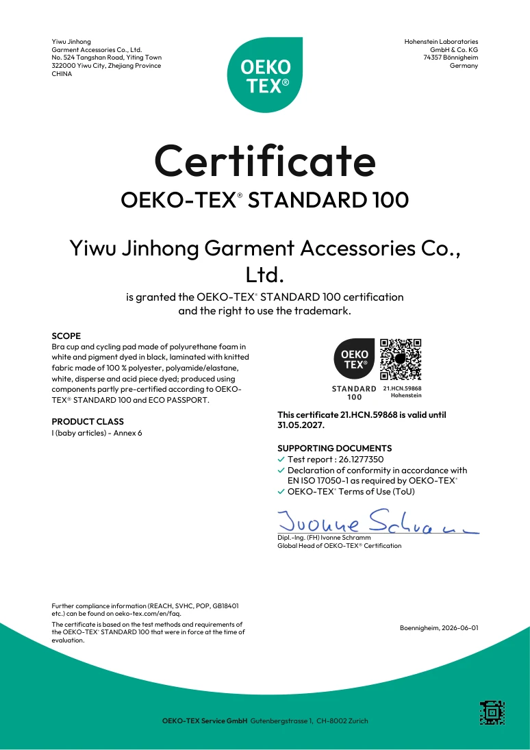 OEKO-TEX STANDARD 100 certificate 21.HCN.59868, English original
